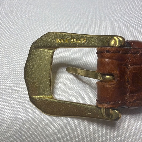 Solid Brass Buckle Woven Brown Leather Belt , size 32 - Picture 3 of 6
